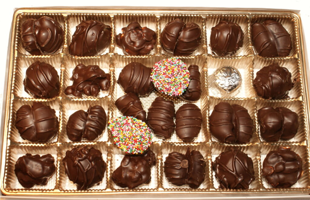 Box of fruit and nut dark chocolates