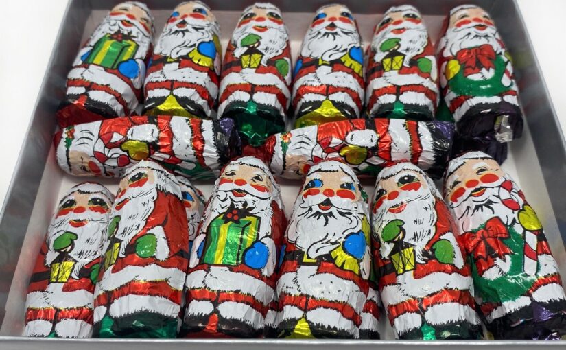 Our culinary Christmas traditions include these foil-wrapped chocolate Santas