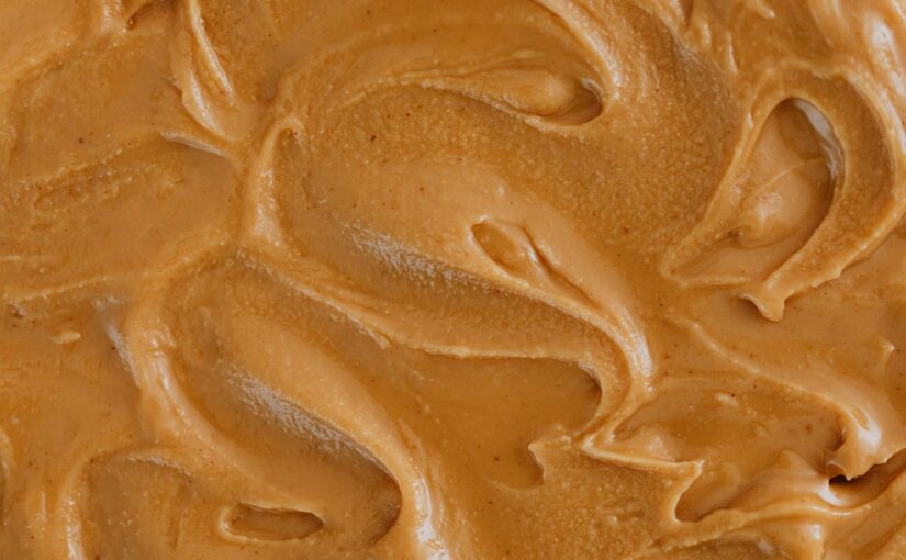 close-up of swirls of creamy peanut butter