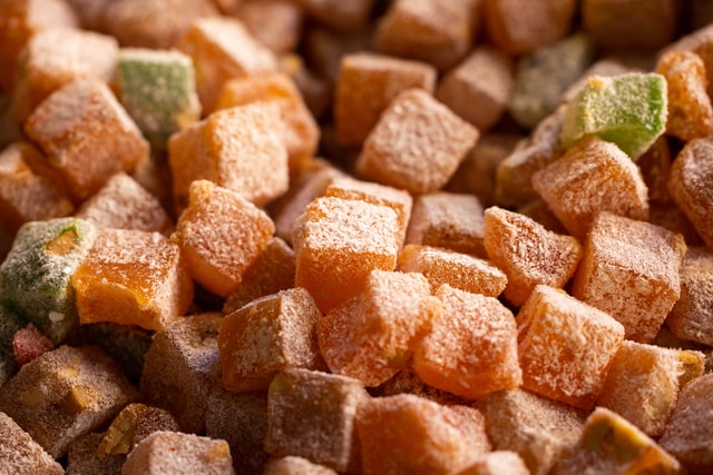 close-up of Turkish Delight - one of the inspirations for jelly beans