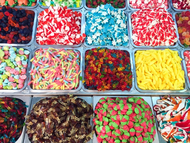 bulk bins of assorted gummy candy